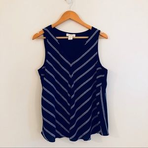 Navy and white sleeveless blouse